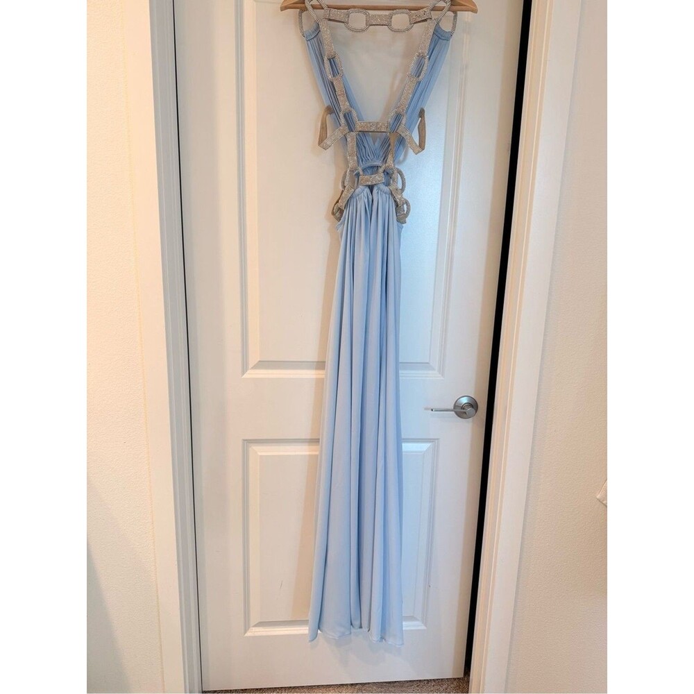 NEW Bronx Banco Brielle Powder Blue Diamond Gown Elegant Plunge Cutout dress, XS - Picture 15 of 16